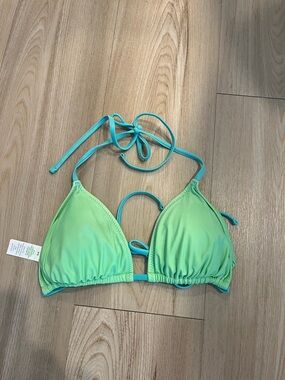 aerie Light Green Triangle Bikini Top with Aqua Trim